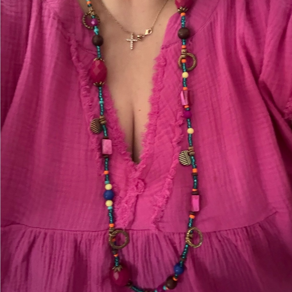 Premier Designs Pink and Blue Beaded Necklace